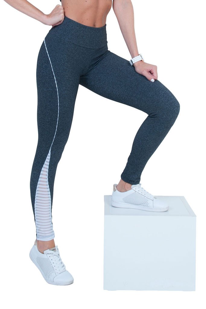 Bia Brazil White Hollow Mesh Panels Gray Gym Legging