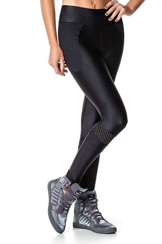 Vestem Black Cire Meshed Hips Fashion Workout Tights