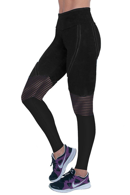 Bia Brazil Full Black Hollow Mesh Knee Panels Crossfit Leggings