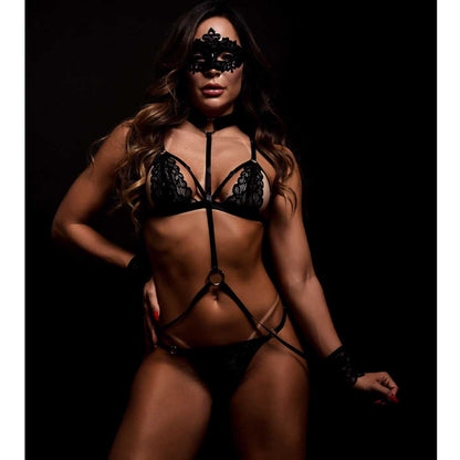 Black Cupless Lace Strappy Lingerie Set