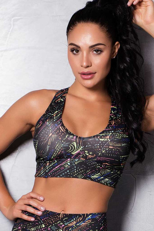 Black & Neon Dancing Sports Bra
