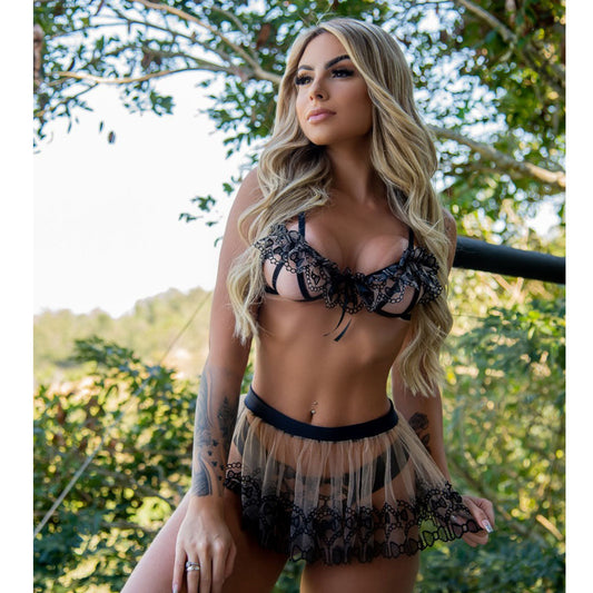 Black Swan Lingerie Set With Skirt