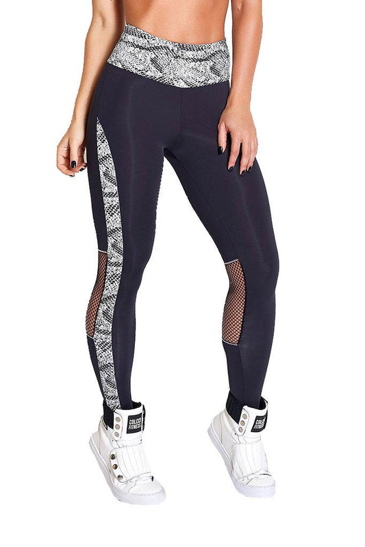Colcci Fitness Snake Print Back Meshed Crossfit Leggings