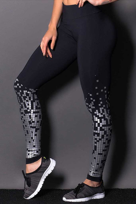 Silver Squares Yoga Leggings