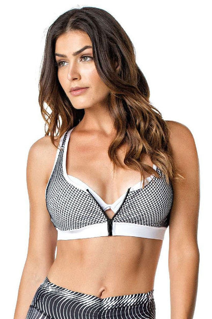 Vestem Black Topped Mesh Sexy White Gym Sports Bra