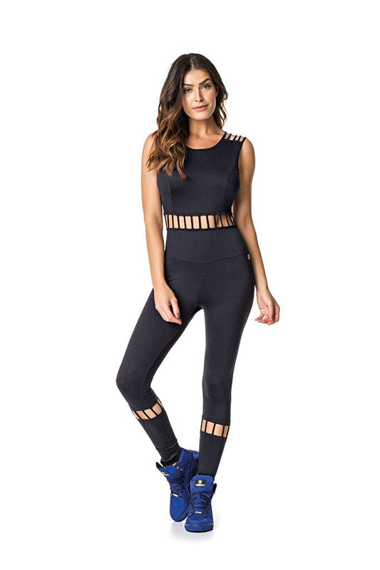 Vestem Fully Black Fashion Waist Cut Gym Jumpsuit