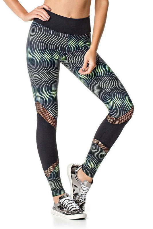 Vestem Greeny Wave Stripes Black Meshed Shin Fashion Yoga Pants