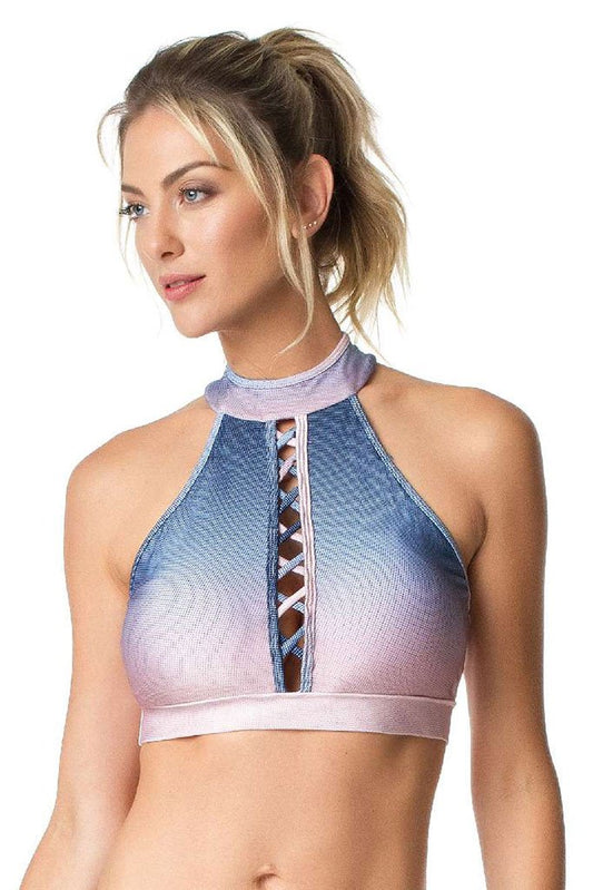 Vestem Soft Blue Gradient Breast Window Sexy Sports Bra